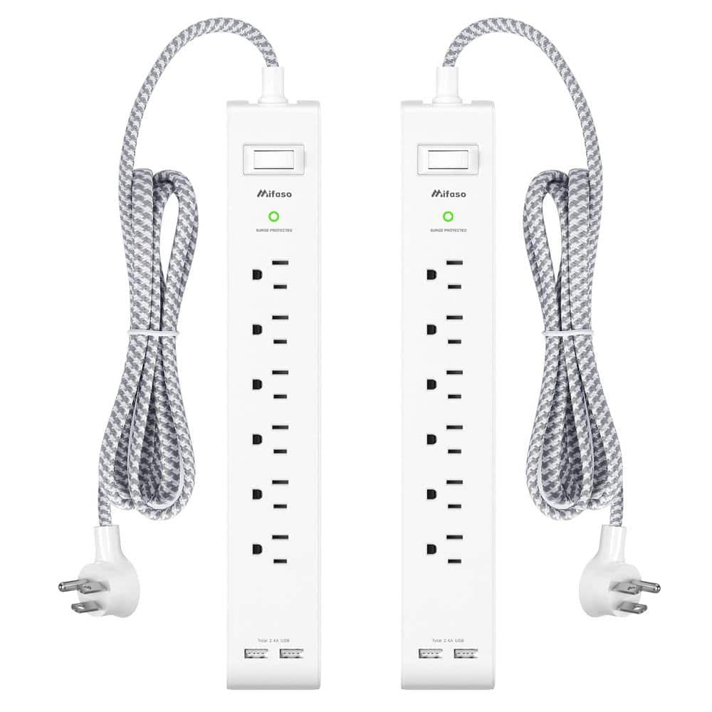 12 ft. Extension Cord 6-Outlet Power Strip Surge Protector in White with 2-USB Ports and Flat Plug (2-Pack) price history on PriceWatchPro