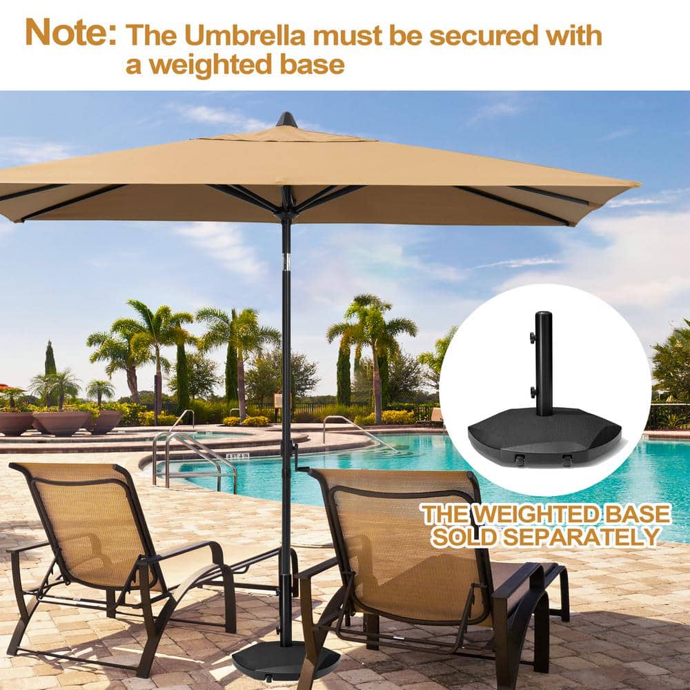 Tan Rectangular Aluminum Patio Umbrella with Crank and Tilt