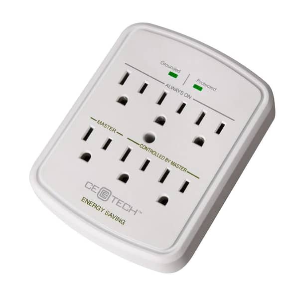CE TECH 6-Outlet Energy Saving Wall Mounted Surge Protector in White