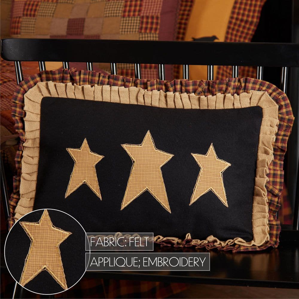 Heritage Farms Black Felt and Burlap Stars Throw Pillow