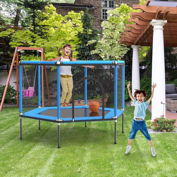 Kingdely ft. Round Backyard Trampoline with Safety Enclosure Outdoor TCHT-KF020033-02 - The Home Depot