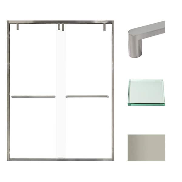 Transolid Eden 60 in. W x 80 in. H Sliding Semi-Frameless Shower Door in Brushed Nickel with Clear Glass