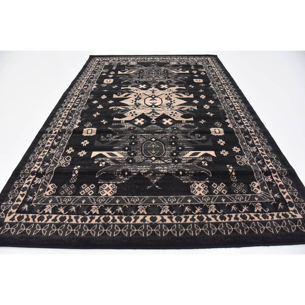 Black and Gray 6' x 9' Synthetic Rectangular Area Rug