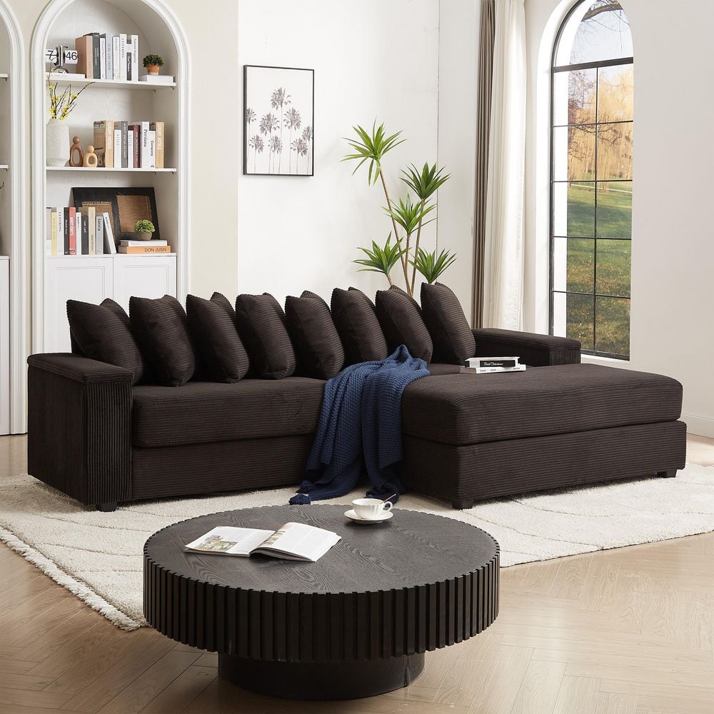 Black 104 in. Oversized Comfy Corduroy L-Shaped 3-Seat Sectional Sofa with 