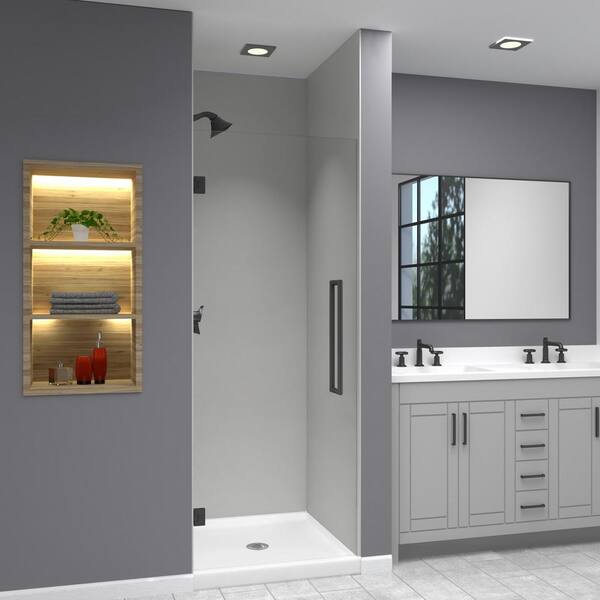 Transolid Elizabeth 28.375 in. W x 76 in. H Hinged Frameless Shower Door in Matte Black with Clear Glass