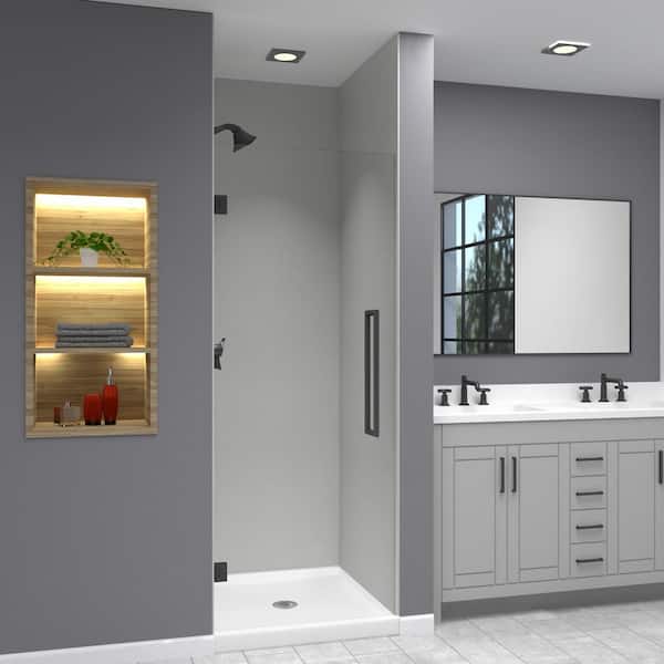 Transolid Elizabeth 29.375 in. W x 76 in. H Hinged Frameless Shower Door in Matte Black with Clear Glass