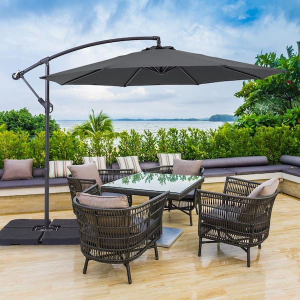 JOYESERY 10 ft. Patio Offset Umbrellas 50-Plus UV Protection Cantilever Outside Umbrellas, Anthracite
