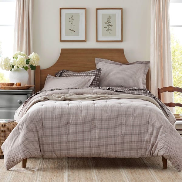 Company Cotton Mini Check Yarn-Dyed Brown Queen Cotton Percale Comforter