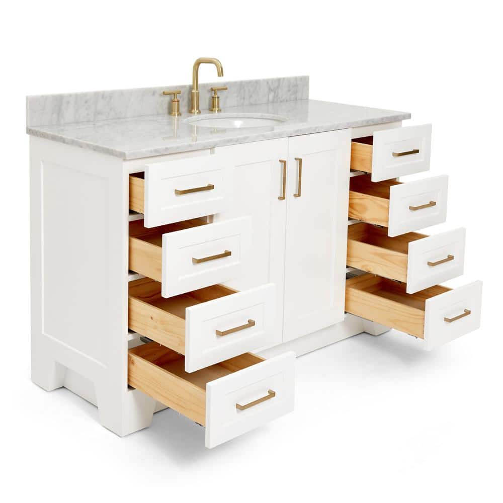 Taylor White Marble Top Freestanding Single Vanity, 55"
