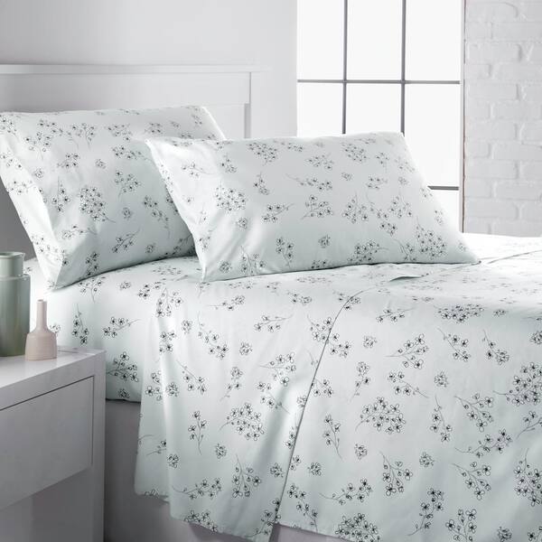 SOUTHSHORE FINE LINENS Sweet Floral 3-Piece Blue Microfiber Twin XL Sheet Set