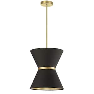 Caterine 1 Light Gold Shaded Pendant Light with Black Fabric Shade