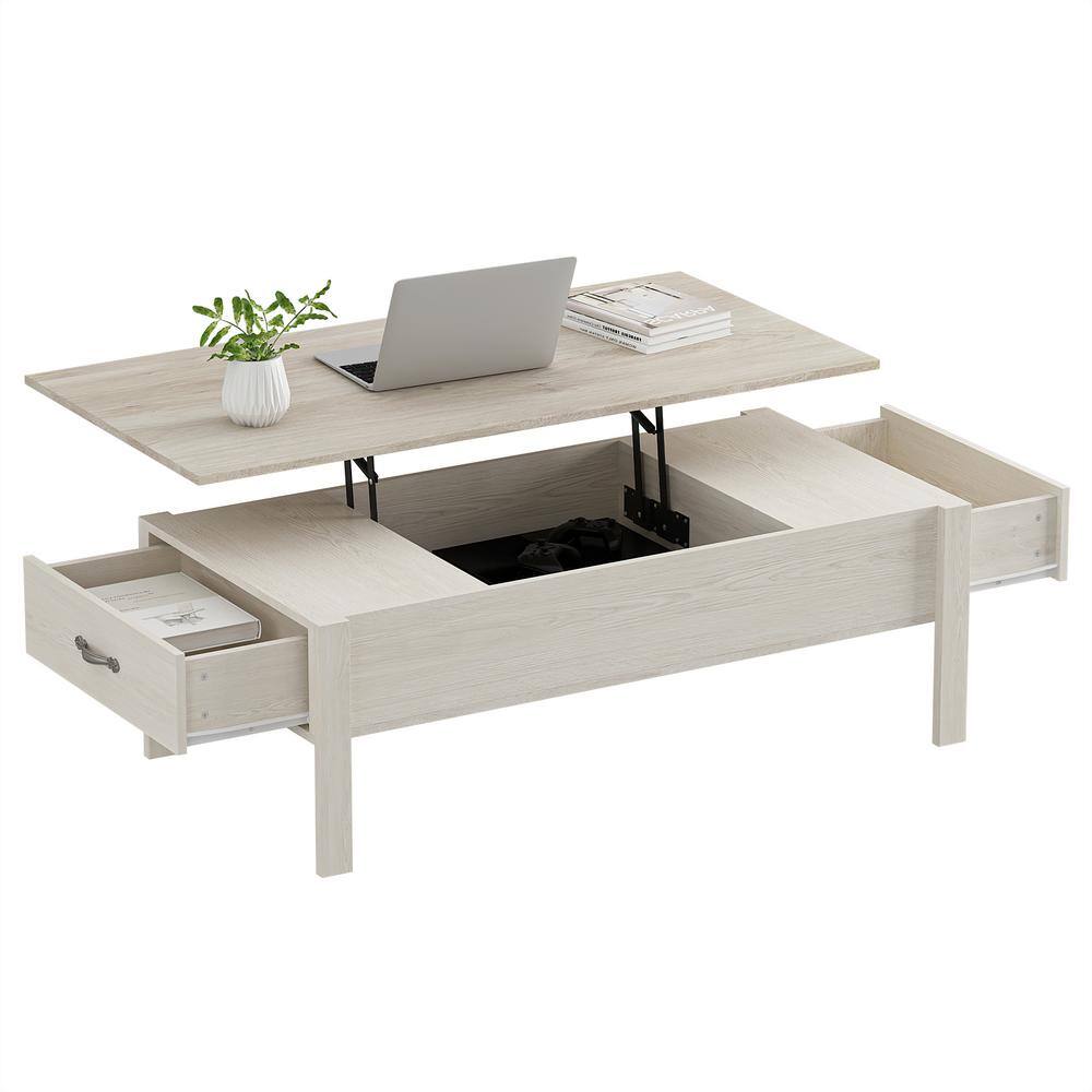 FUFU&GAGA 47.2 in. Natural Color Rectangle MDF Wood Lift Top Coffee