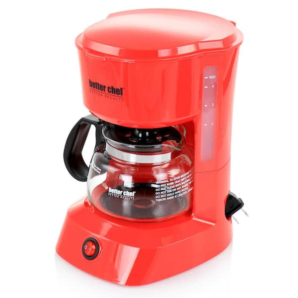 Better Chef 4 Cup Compact Coffee Maker with Removable Filter Basket - Bright Red