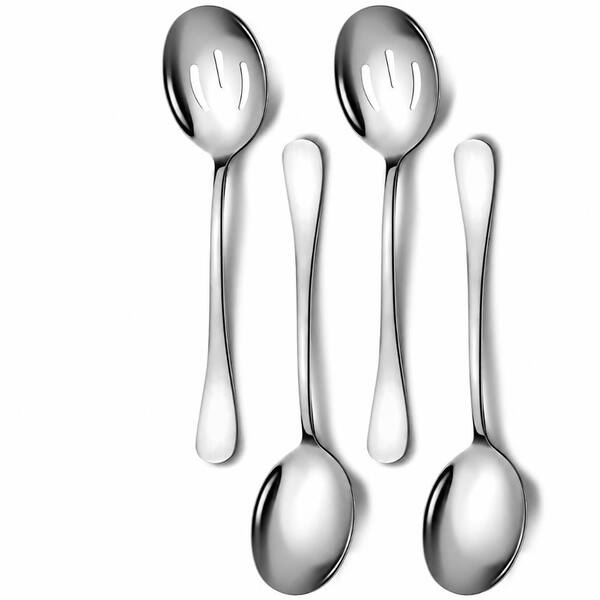 10-Inch Stainless Steel Serving Spoons and Slotted Spoons Set of 4 for Parties and Catering