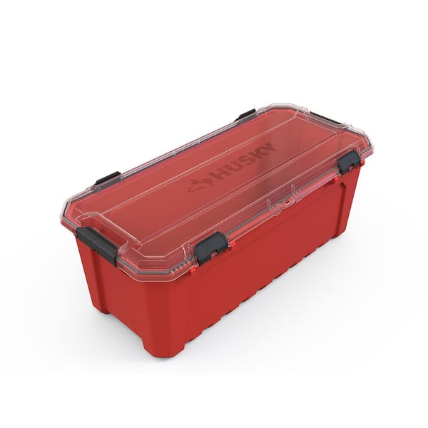 Husky 20 Gal. Professional Duty Waterproof Storage Container with Hinged  Lid in Red Auction