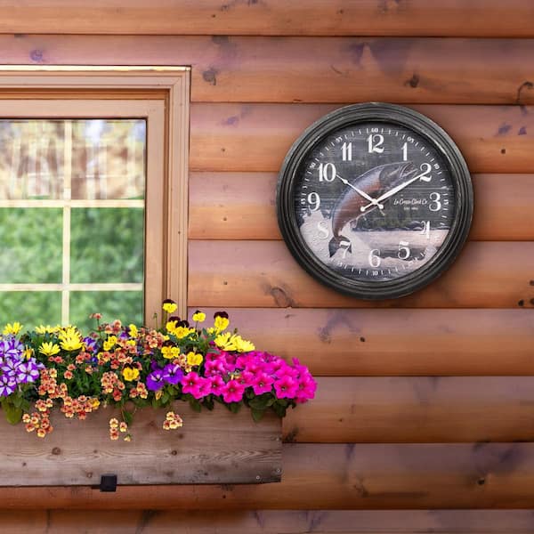 La Crosse Clock 15.75 in. Indoor/Outdoor Black River Run Salmon