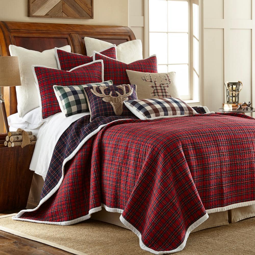 LEVTEX HOME Plaid Fur 2-Piece Red, Navy Plaid Cotton Twin/Twin XL