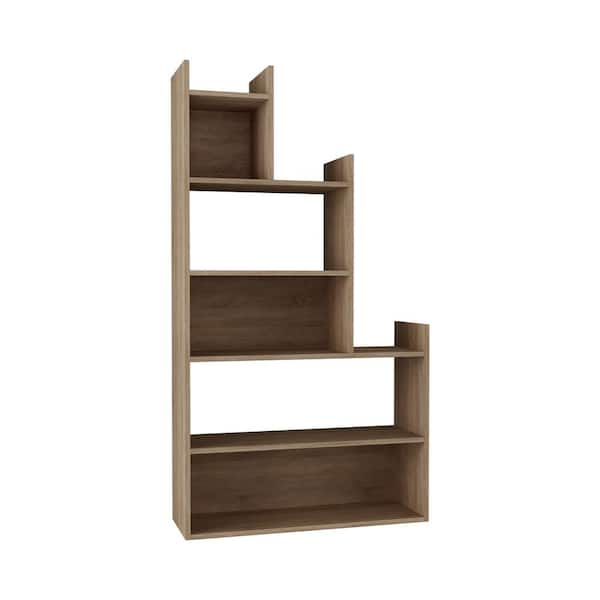 Tayse Rugs 64.96 in. Oak Wood 8-shelf Etagere Bookcase with Open Back