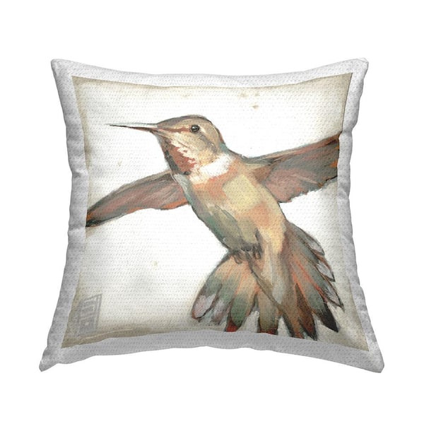 Brown and Beige Bird Tan Square Outdoor Throw Pillow