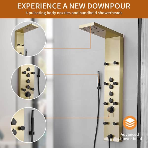 Single Handle 6-Spray Shower Faucet 2.5 Gpm with Adjustable Flow Rate in Gold Black