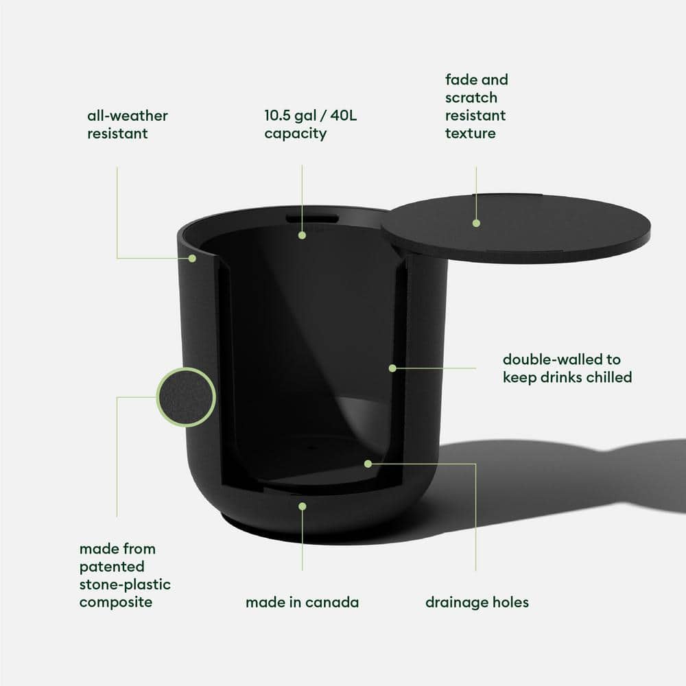 Veradek Black Round Concrete-Plastic Cooler Side Table