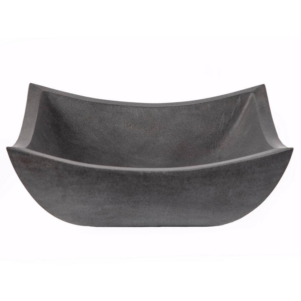Honed Black Lava Stone Square Vessel Sink, 15.5"