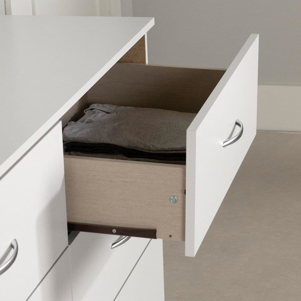 Pure White Laminated Particle Board Double Dresser with 6 Drawers