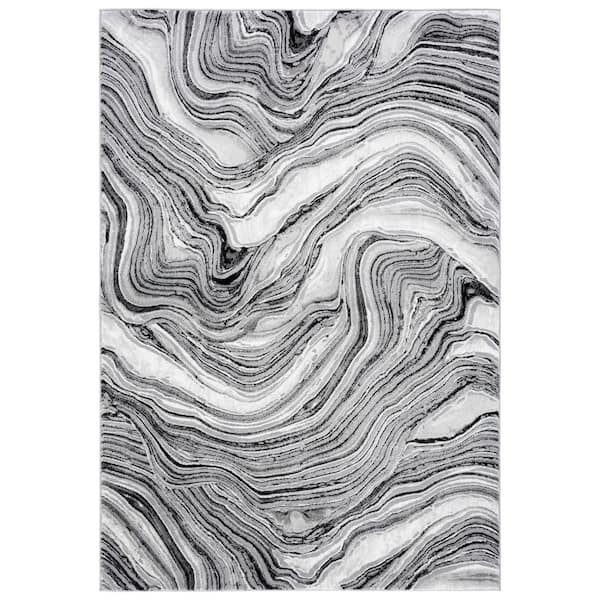 Meadow 9 ft. x 12 ft. Black/Gray Marble Swirl Area Rug