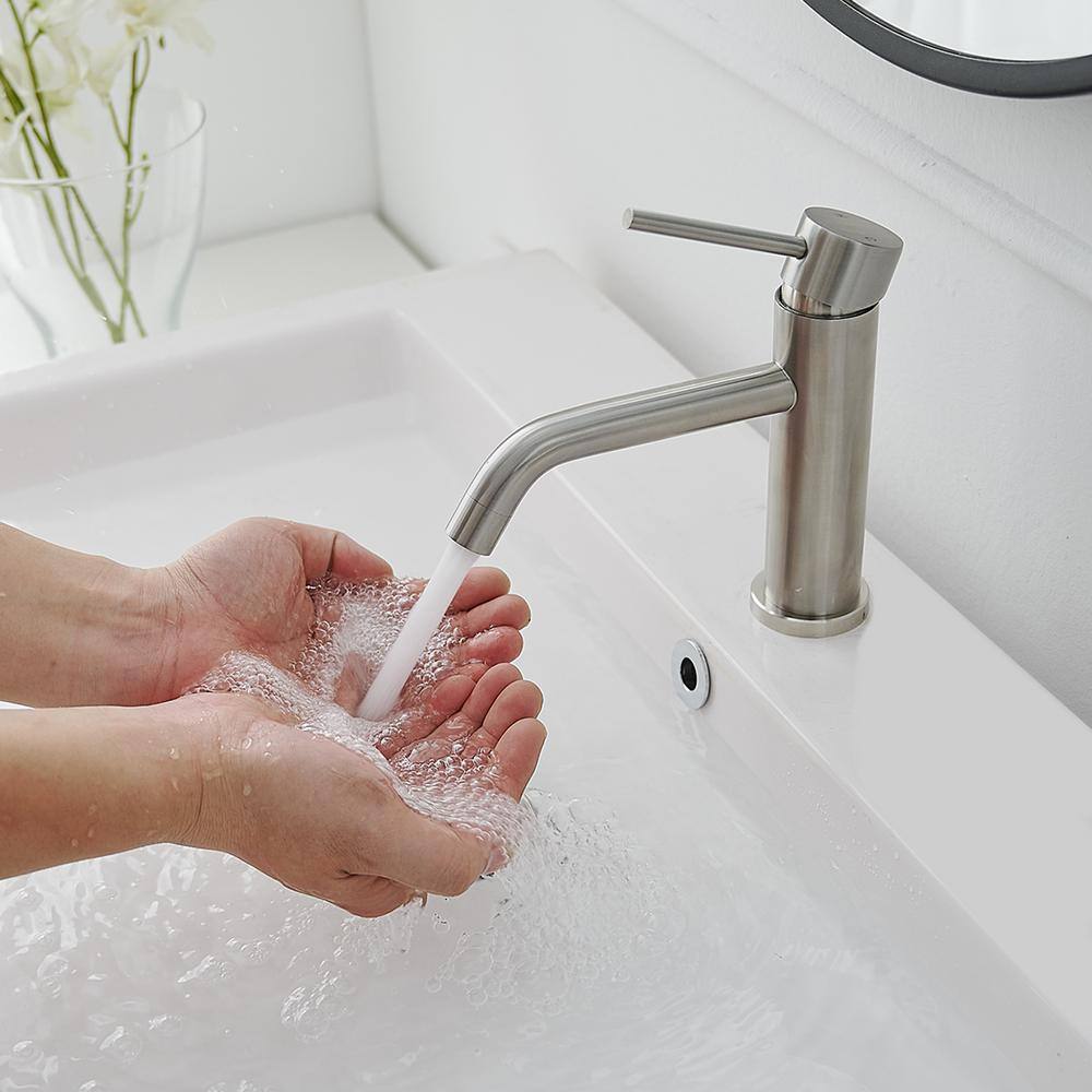 Brushed Nickel Single-Handle Bathroom Faucet with Pop-Up Drain
