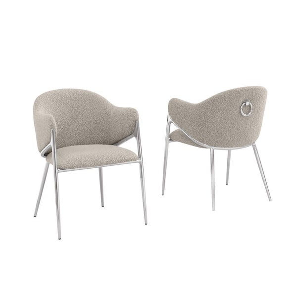 Best Quality Furniture Von Grey Boucle Fabric Side Chair (Set of 2) With Chrome Legs