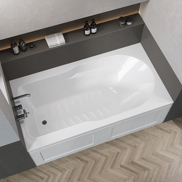 SnowAprn 60 in. x 32 in. Apron Front Skirted Soaking Bathtub with Left Drain Hole Rectangular Alcove Bathtub in White