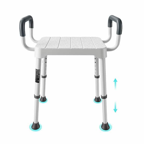 Shower Chair with Armrest, 6-Level Height Adjustable Bath Seat, Non-Slip Bathroom Bathtub Chair, 400 lbs. Capacity