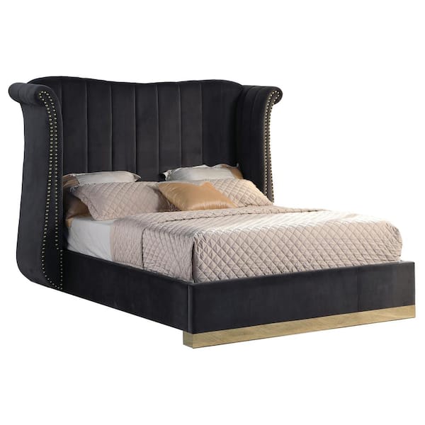 Best Master Furniture Jamie Dark Gray King Platform Bed with Gold Accents