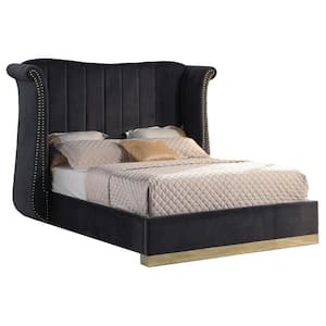 Jamie Dark Gray Queen Platform Bed with Gold Accents