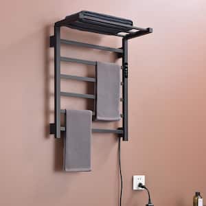 Foldable 9-Towel Holders Screw-In Plug-In and Hardwire Towel Warmer in Matte Black