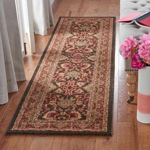 Mahal 2 ft. x 10 ft. Brown/Beige Border Ornate Runner Rug