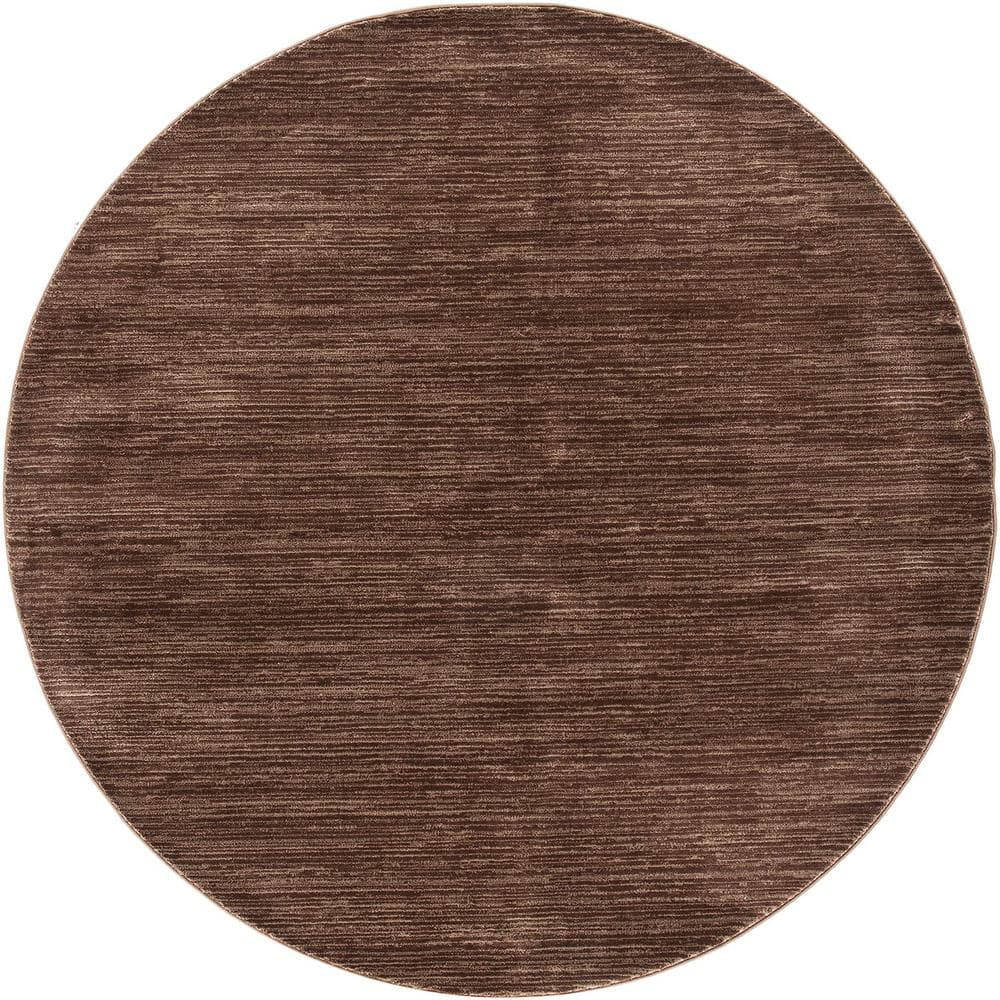 Brown Polypropylene 5 ft. x 5 ft. Solid Color Indoor Round Area Rug ...