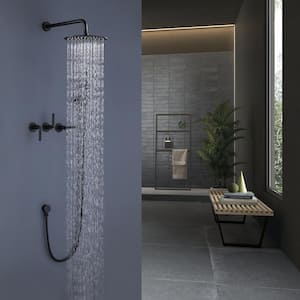 3-Handle 1-Spray Patterns with 3.1 GPM 9.84 in. Wall Mount Dual Shower Heads in Matte Black