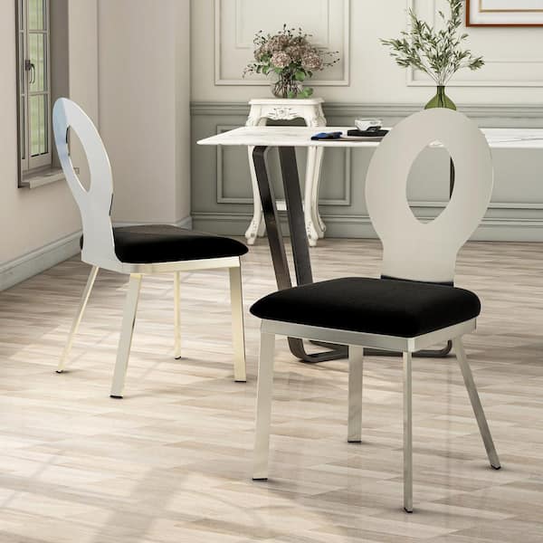 Furniture of America Connel Contemporary Silver and Black Microfiber Padded Metal Side Dining Chair (Set of 2)