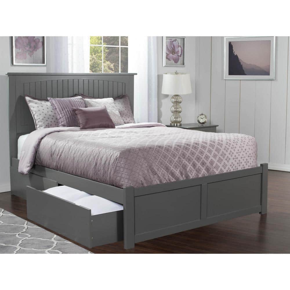 Nantucket Gray Wood Queen Platform Bed with Storage Drawers