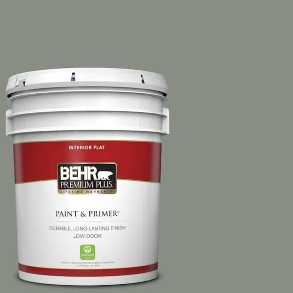 BEHR PREMIUM PLUS 5 gal. #PPF-34 Peaceful Glade Flat Low Odor Interior Paint & Primer