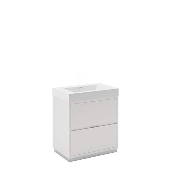 Valencia 30 in. W Bathroom Vanity in Glossy White with Acrylic Vanity Top in White