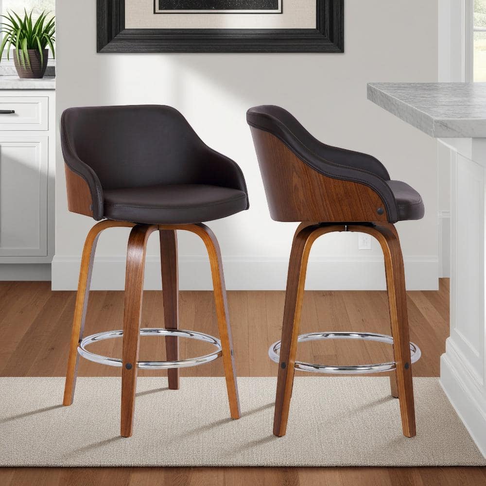 Alec 26" Walnut Brown Swivel Counter Stool with Chrome Footrest