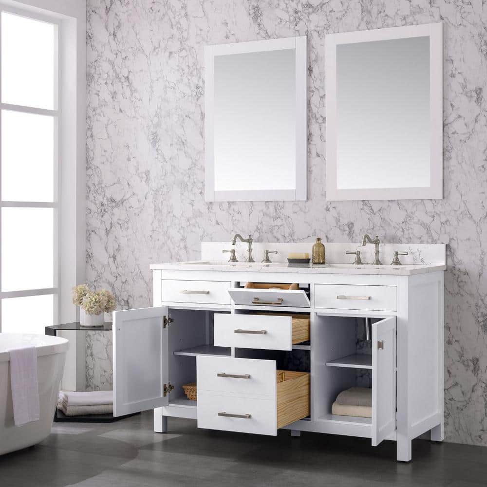 Jasper 54" White Double Freestanding Vanity with Carrara Top