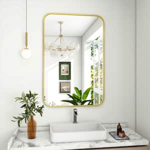 24 in. W x 36 in. H Rectangular Metal Framed Wall Bathroom Vanity Mirror Gold