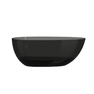 59 in. x 30.7 in. Stone Resin Solid Surface Flatbottom Egg Shape Soaking Bathtub with Center Drain in Transparent Gray