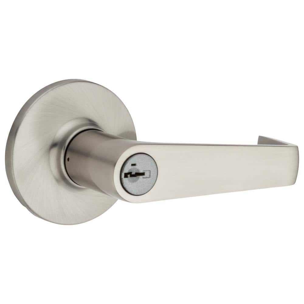 Kwikset Carson Satin Nickel Keyed Entry Door Handle featuring