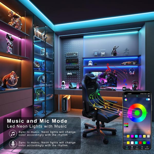 50 ft.Integrated LED White Strip Light Fixture with RGB Color Changing, Music Sync and Remote/App Control