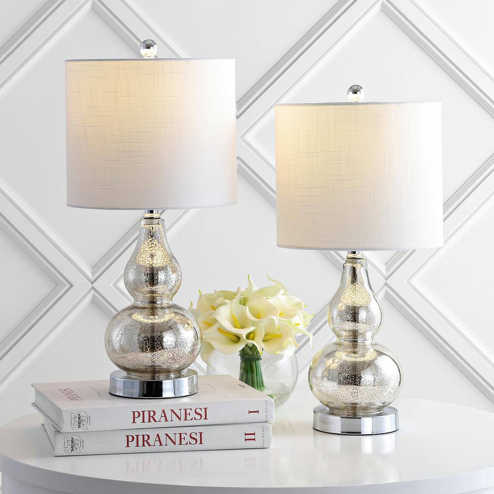 Anya 20.5" Mercury Silver Glass Table Lamp Set with White Shades