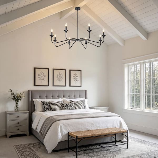 TinHon 8-Light Black Candle Chandelier, Modern Farmhouse